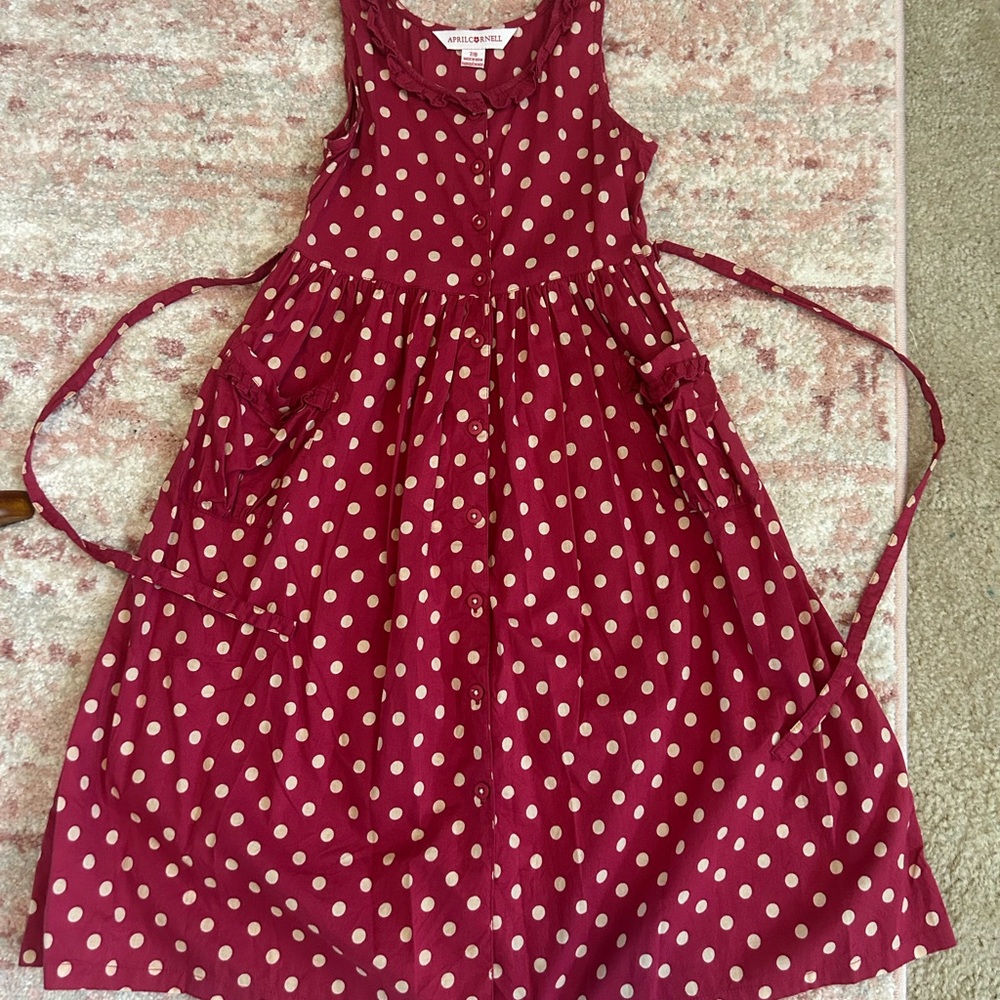 April Cornell Deep Red and Cream Polka Dot Kids Dress